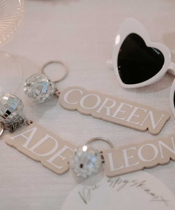 Classic Love Acrylic Name Keyring with disco ball